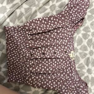 Off shoulder purple flower print blouse